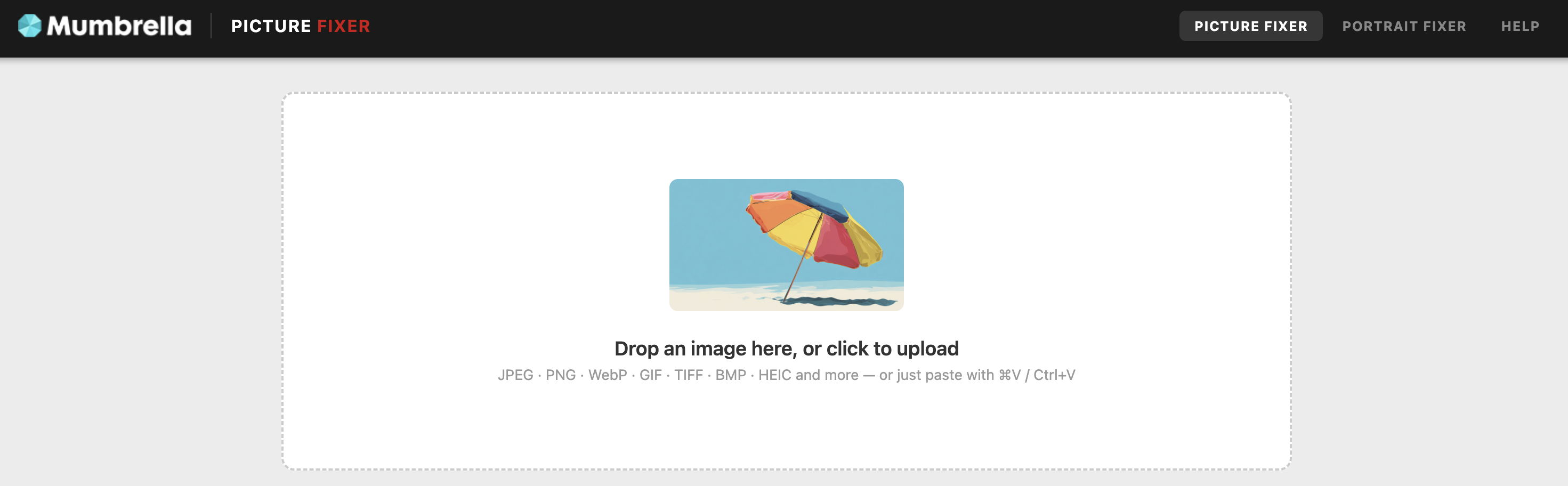 Picture Fixer upload screen