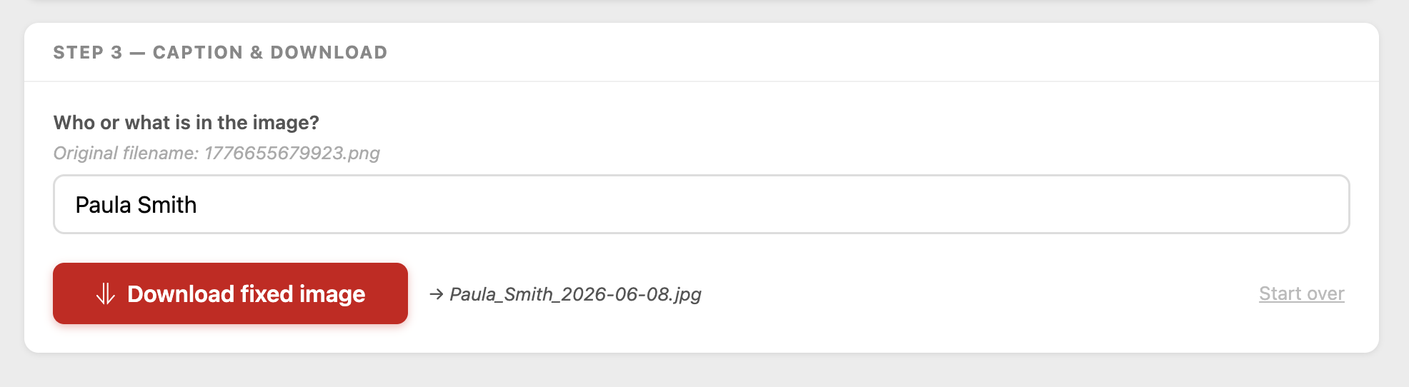 Caption field and download button